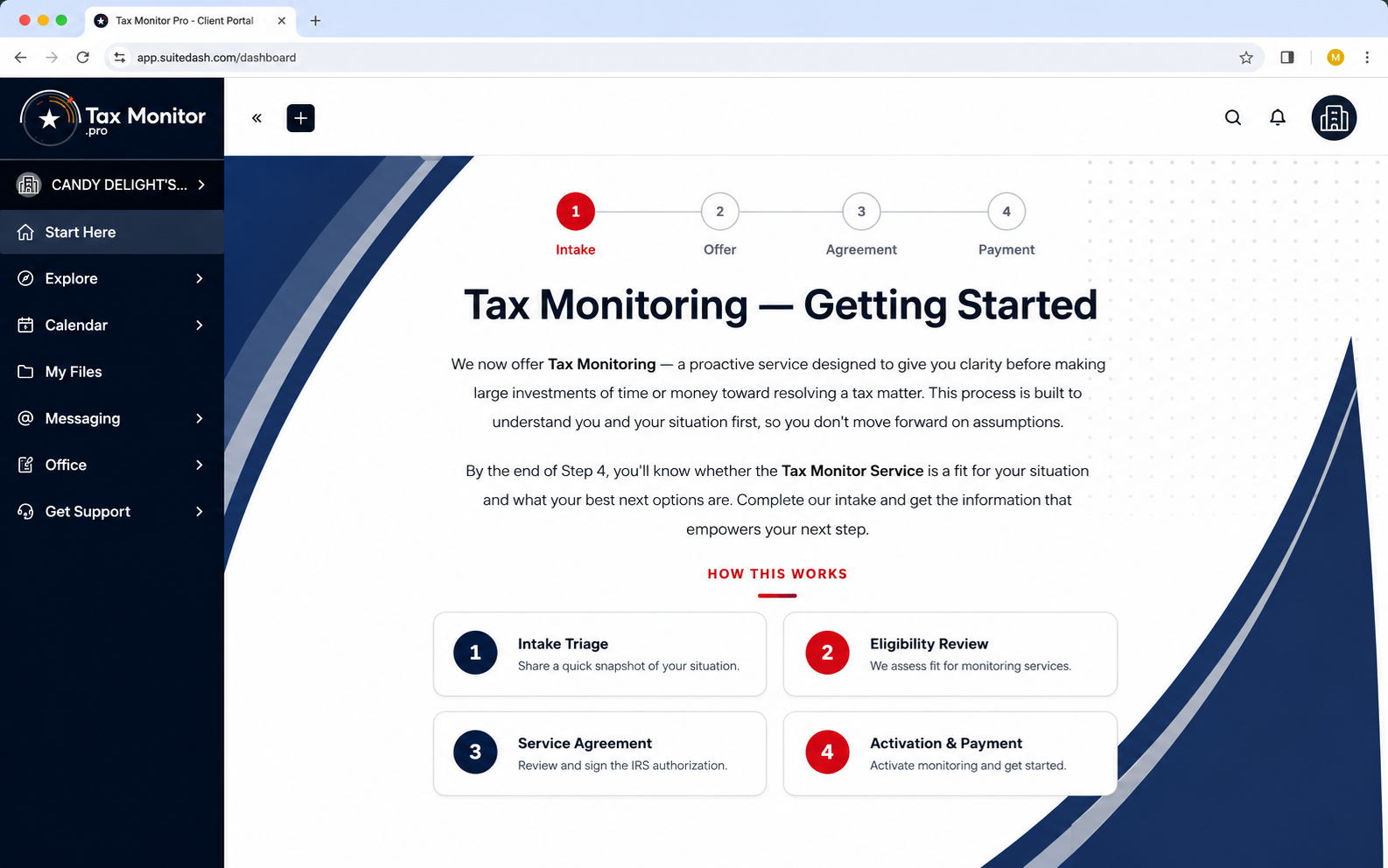 Step 1 of 4 — Lead capture, intake & payment