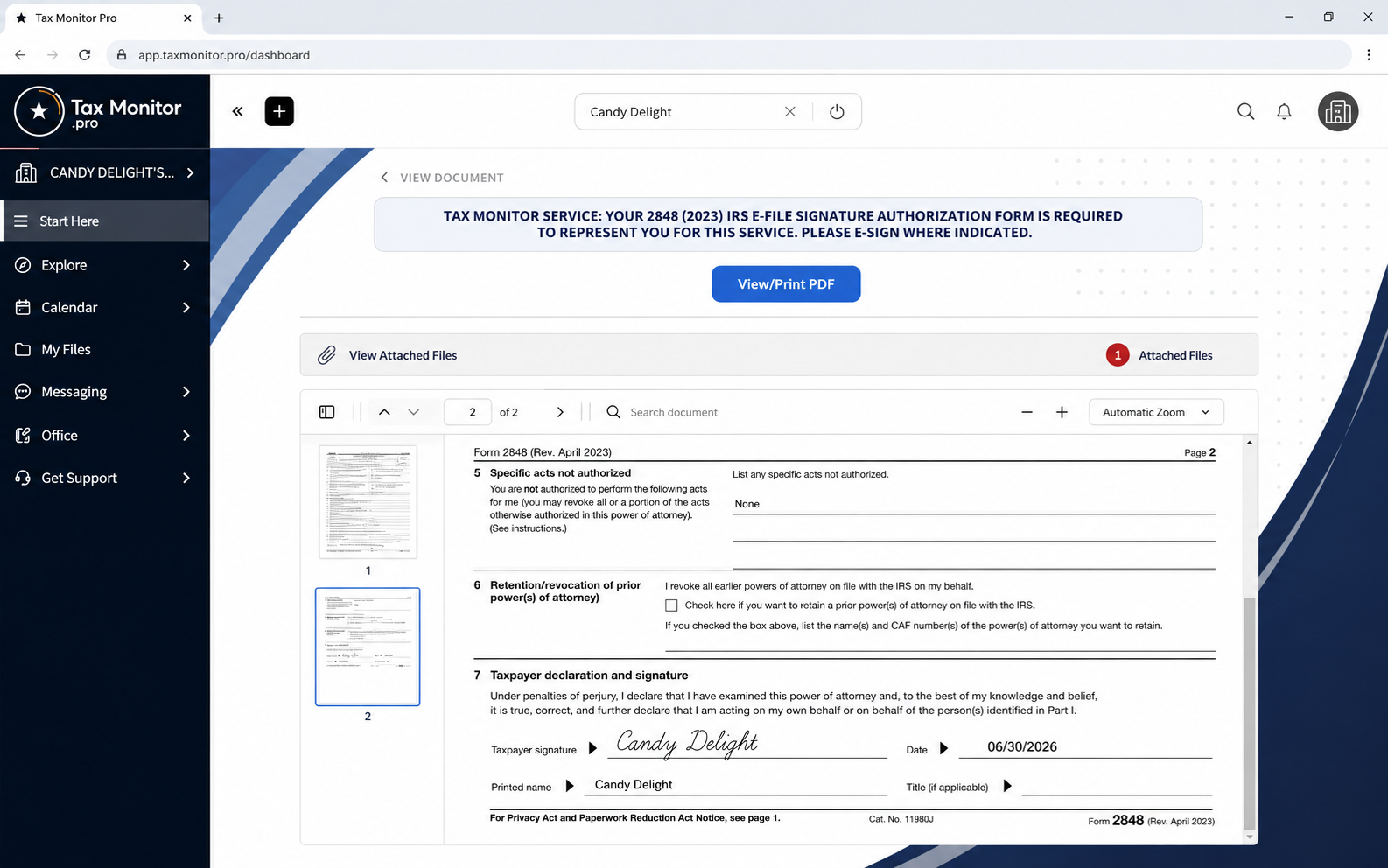 Step 2 of 4 — E-sign 2848 & review
