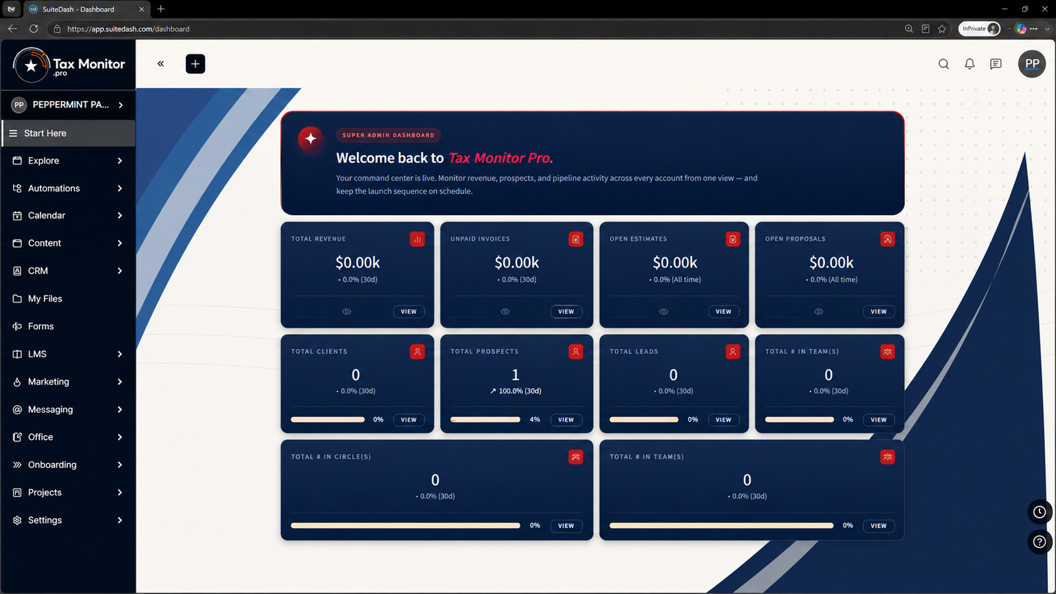 Tax Monitor Pro dashboard — your firm’s command center